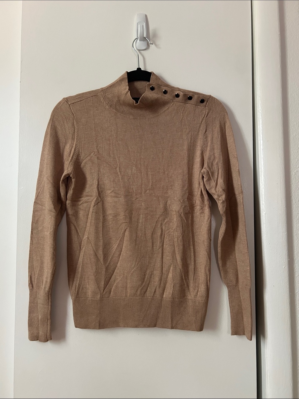 Ann Taylor - Tan Button-Shoulder Knit Sweater